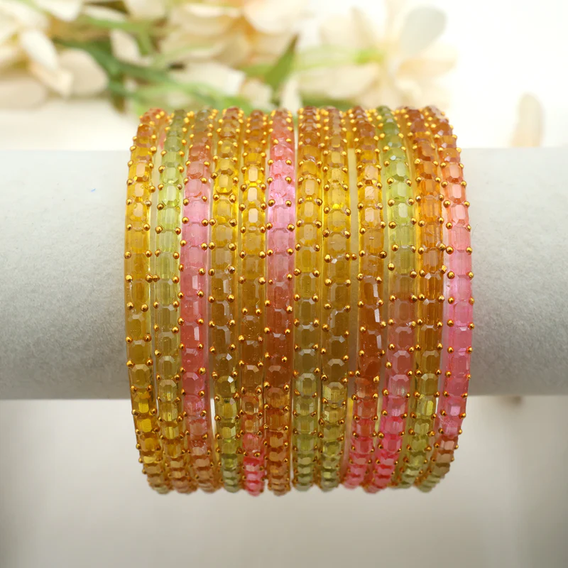 Cube Cut Raindrop Glass Bangles – Pastel Light Multi